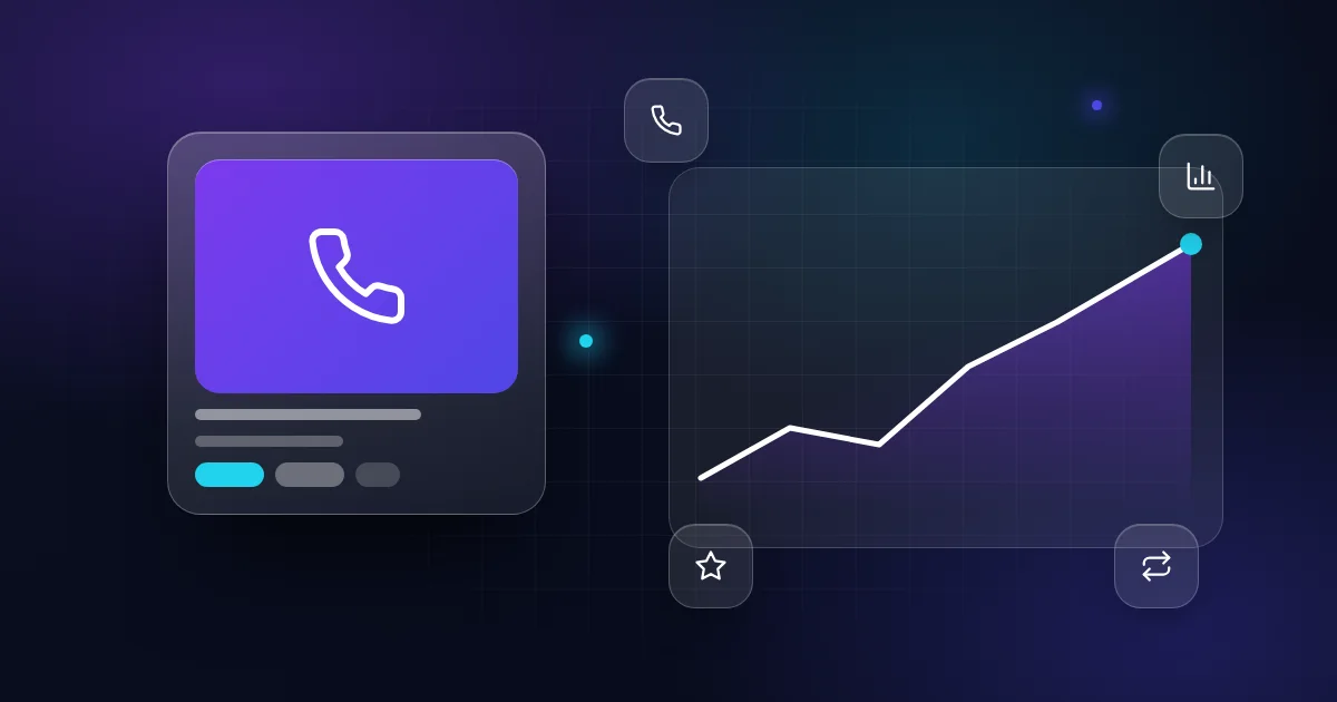 Buying a mobile app: a phone card with chart, star and transfer icons on a dark background